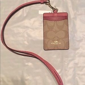 Coach ID Card Holder Leather Light Khaki Pink